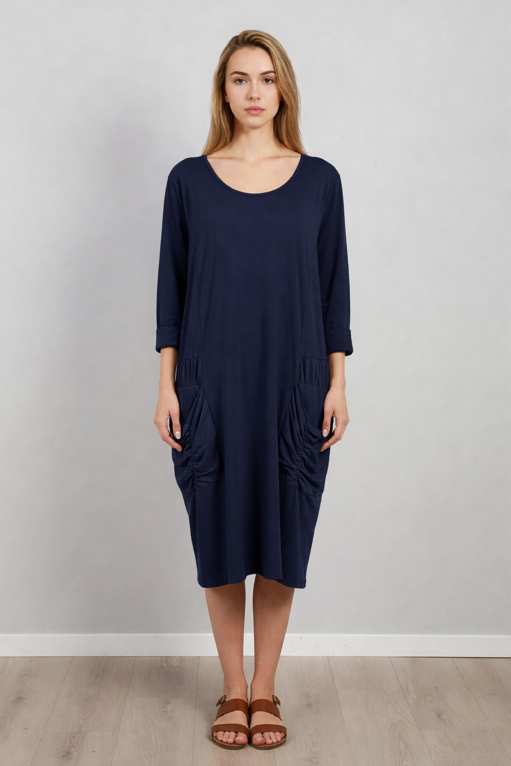 Plain Front Pocket Oversized Cotton Dress