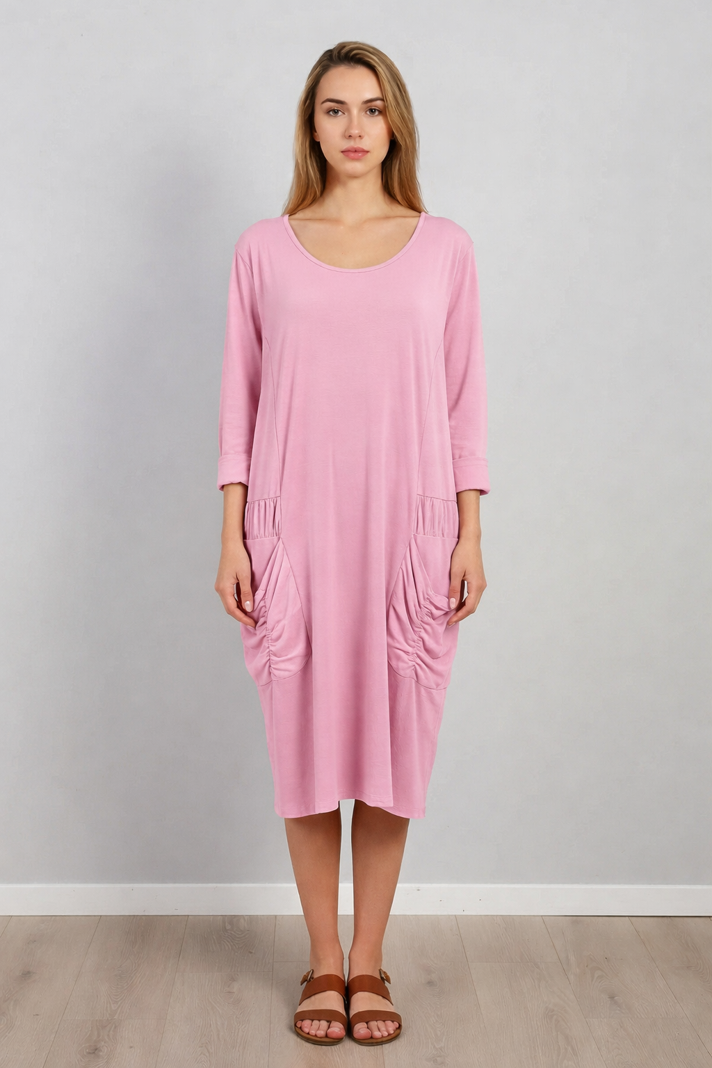 Plain Front Pocket Oversized Cotton Dress