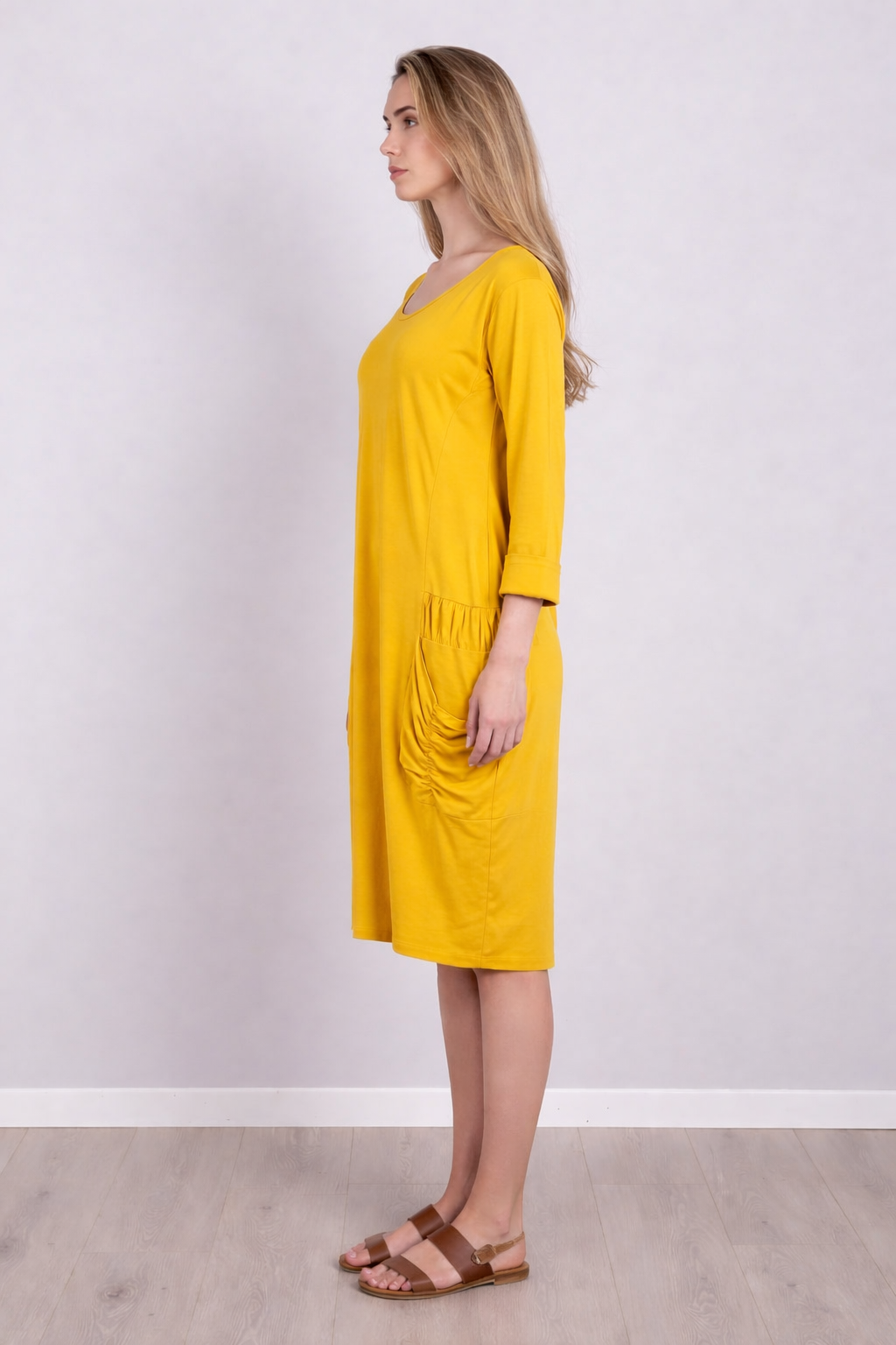 Plain Front Pocket Oversized Cotton Dress