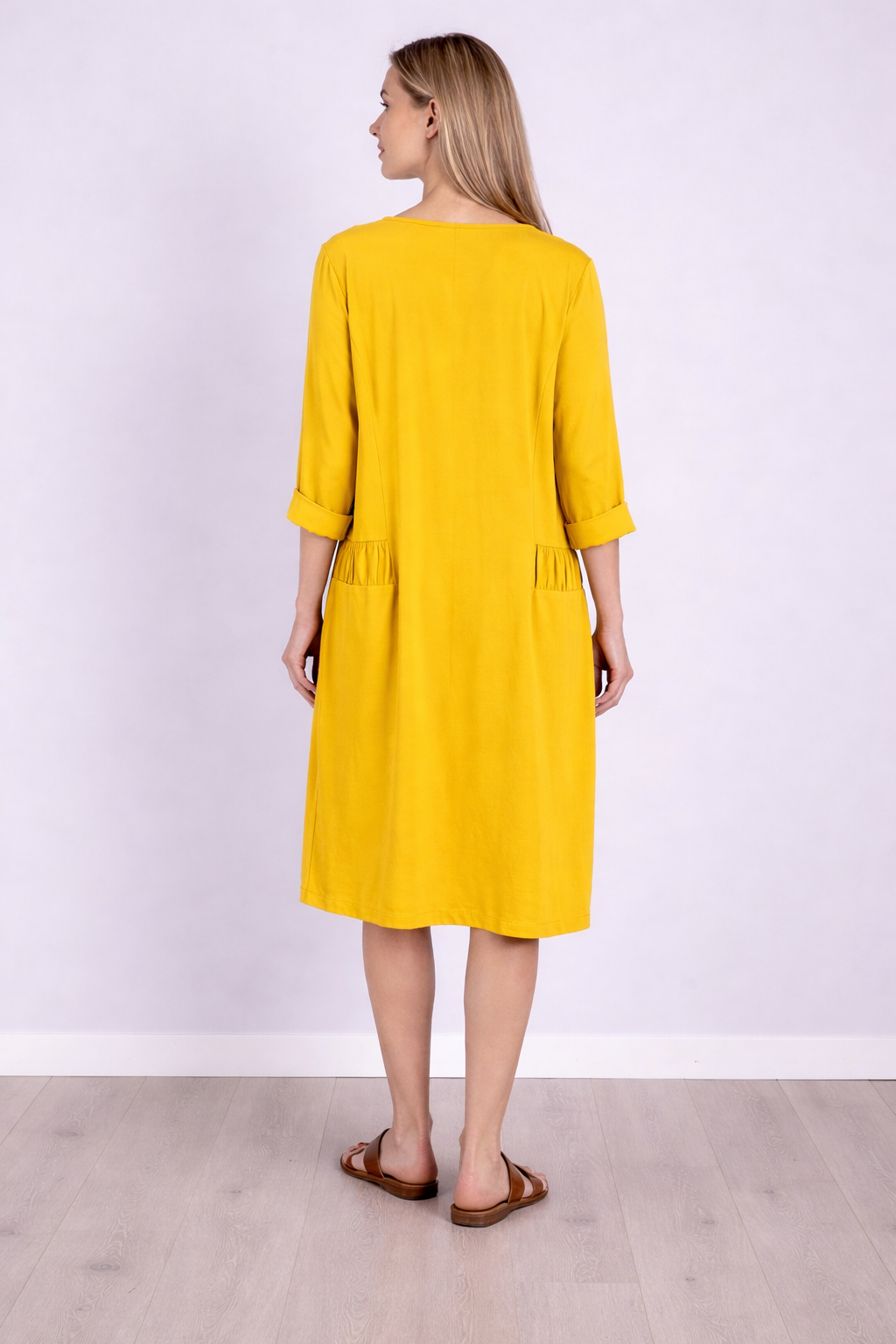 Plain Front Pocket Oversized Cotton Dress