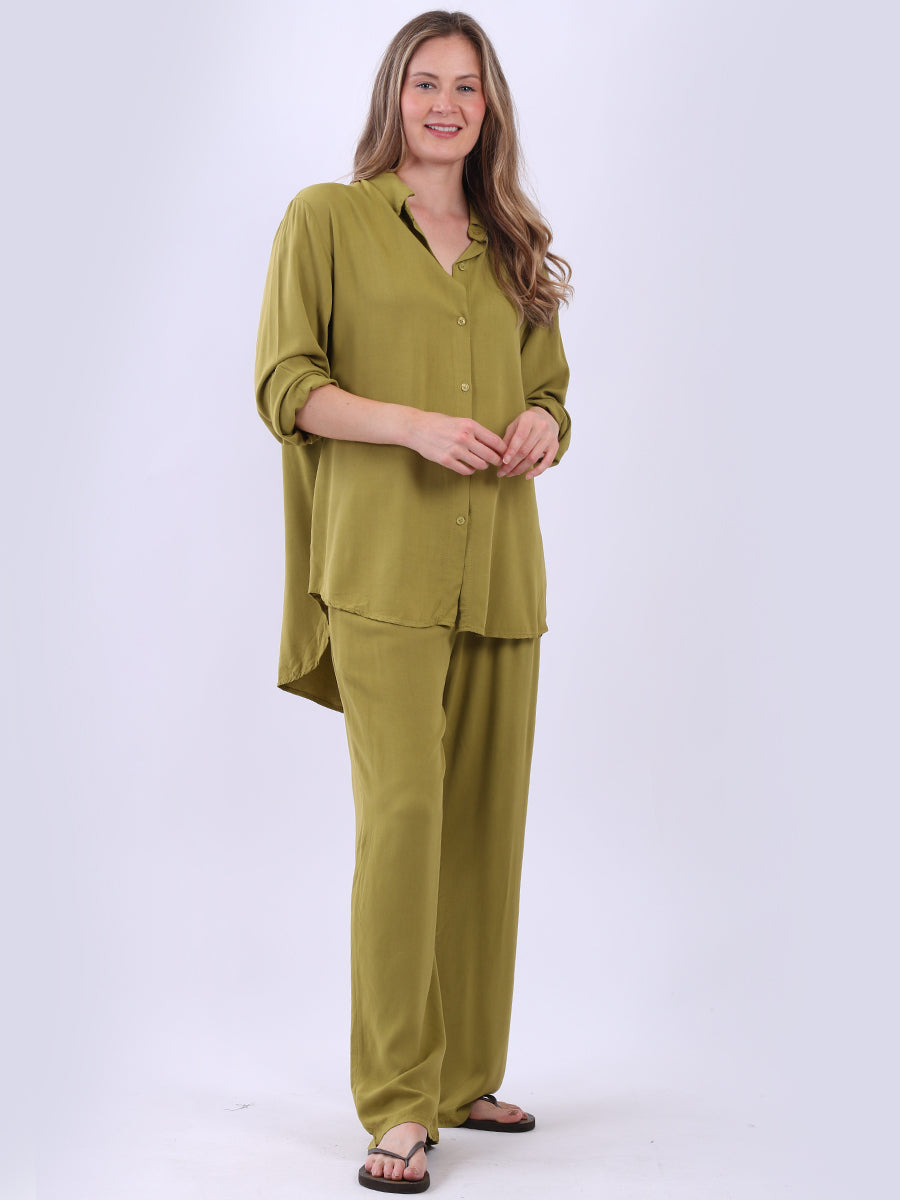 Button Down Collared Shirt Olive