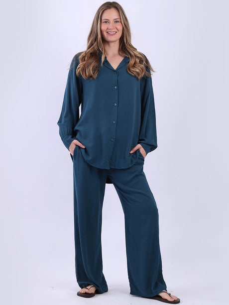 Button Down Collared Shirt Teal