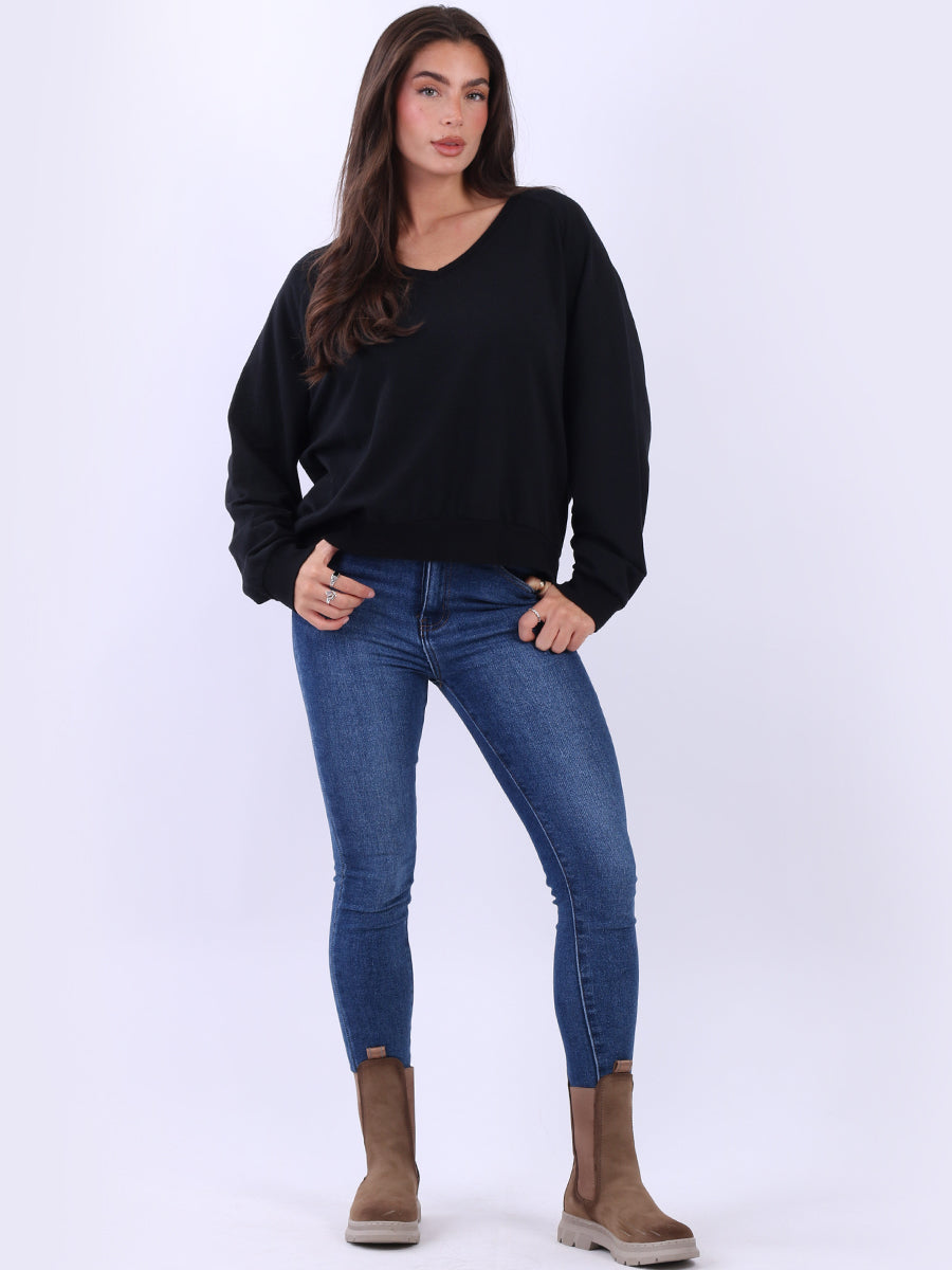 Crop Cotton Sweat Top Black
