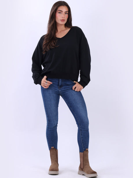 Crop Cotton Sweat Top Black
