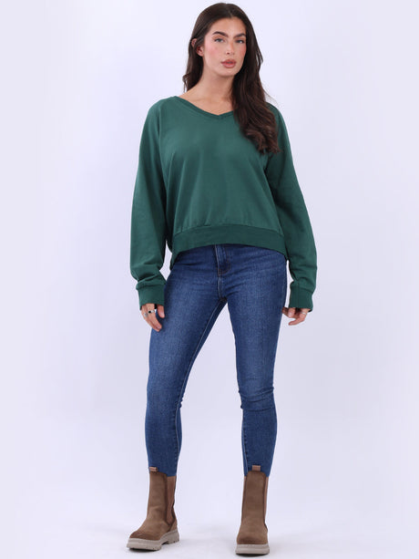 Crop Cotton Sweat Top Bottle Green