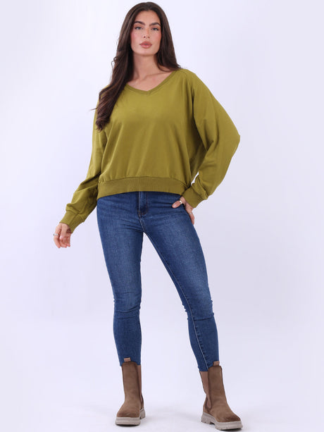Crop Cotton Sweat Top Olive