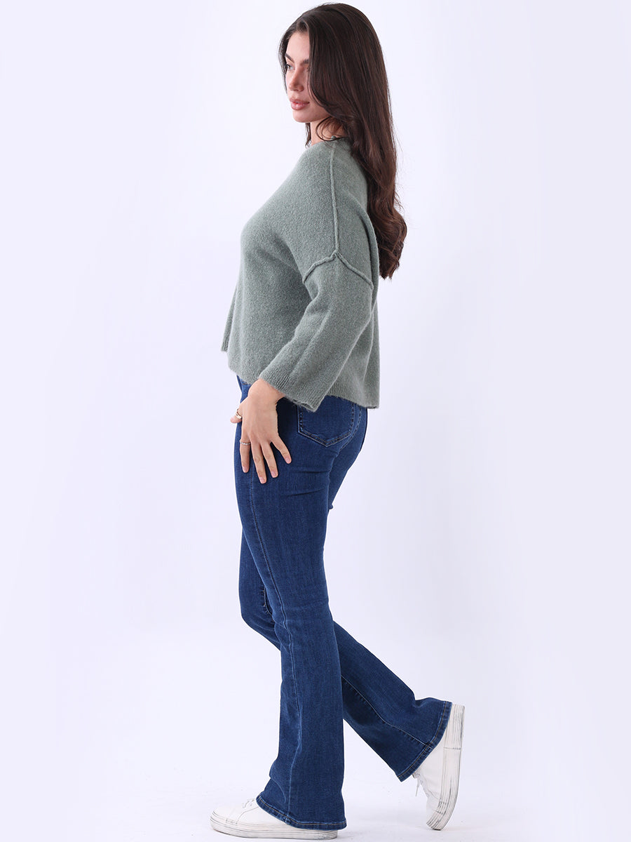 Solid Knitted Baggy Crop Sweater