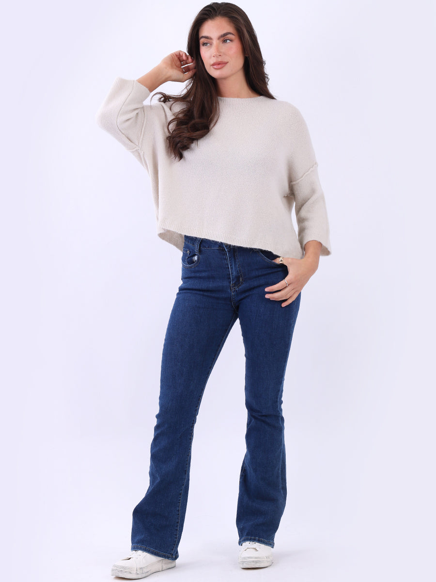 Solid Knitted Baggy Crop Sweater