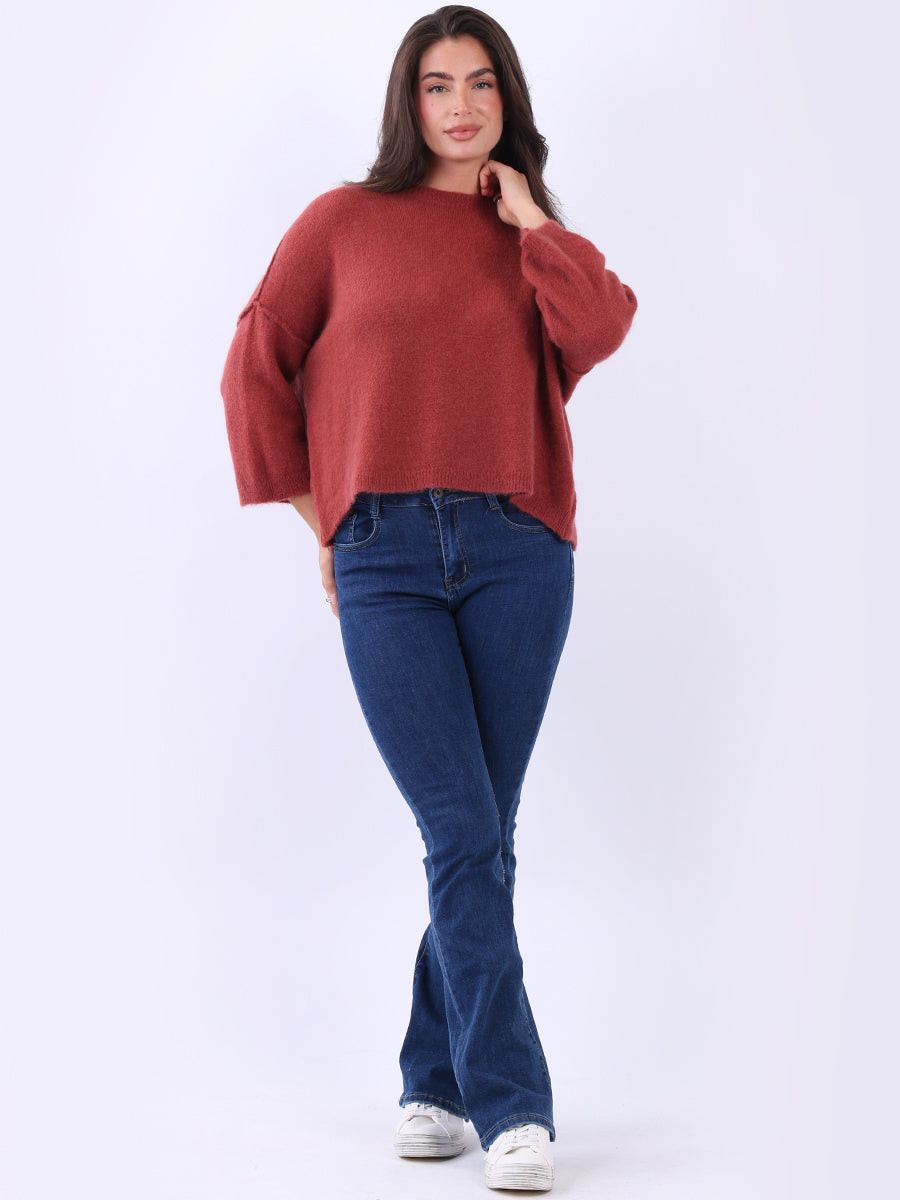 Solid Knitted Baggy Crop Sweater