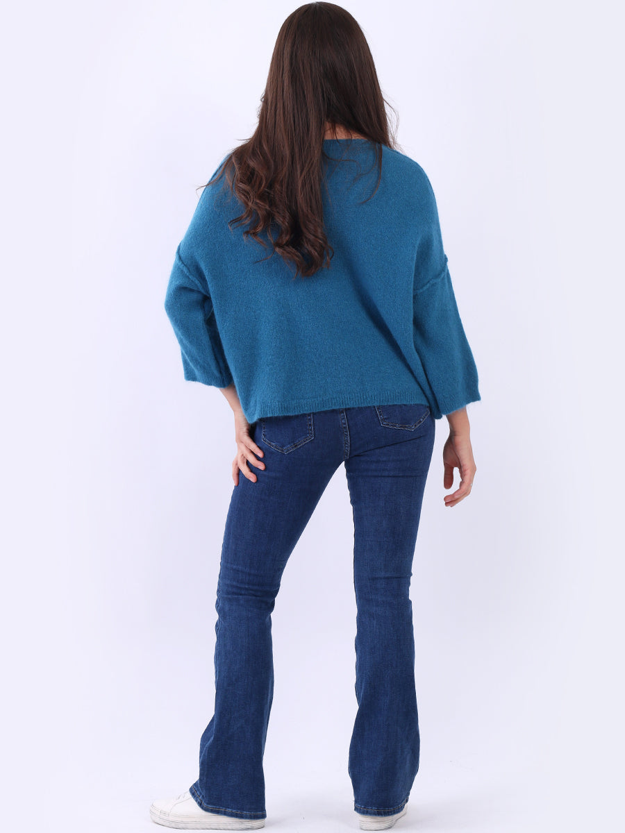 Solid Knitted Baggy Crop Sweater