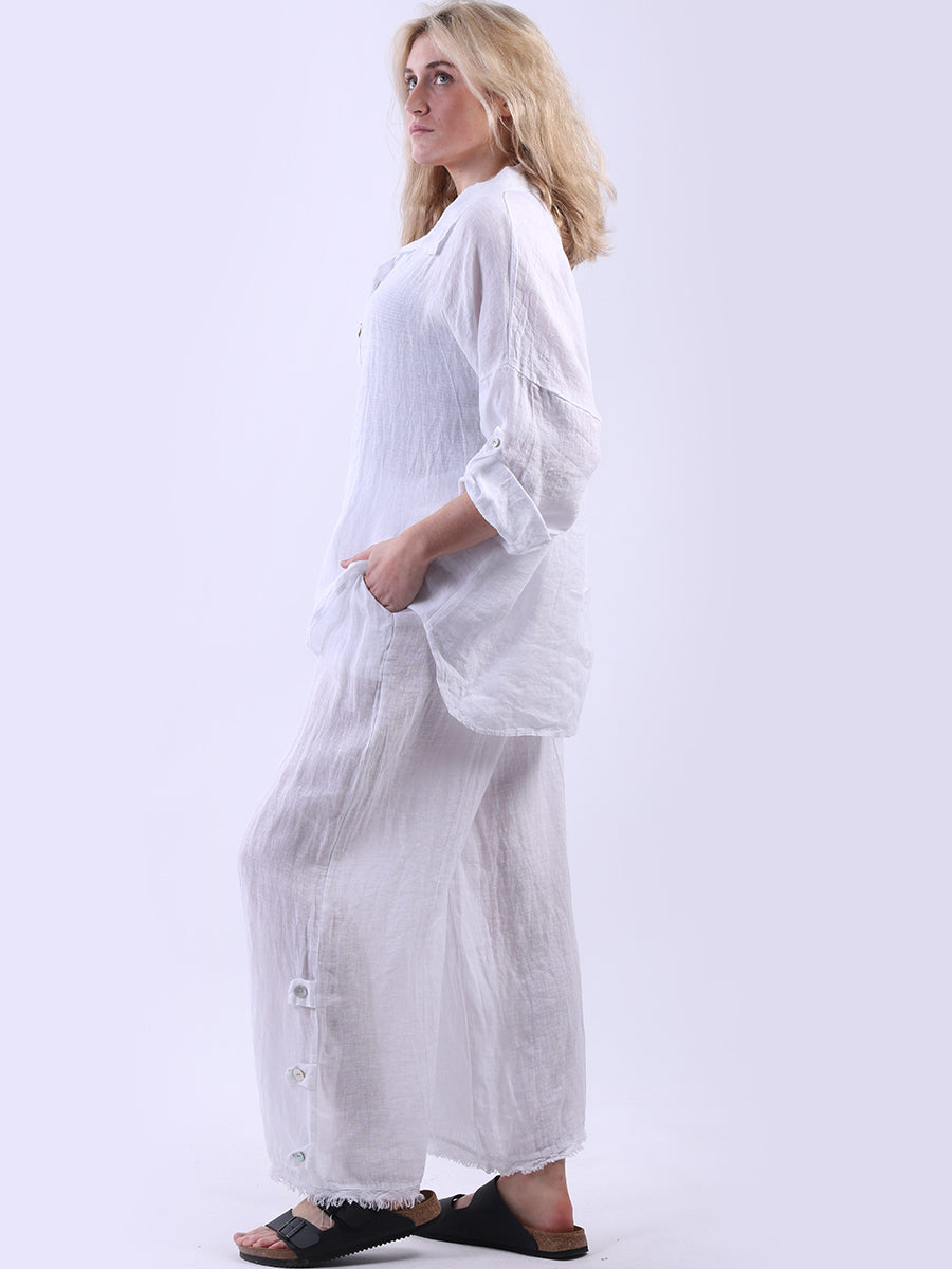 Women Baggy Front Button Solid Linen Top