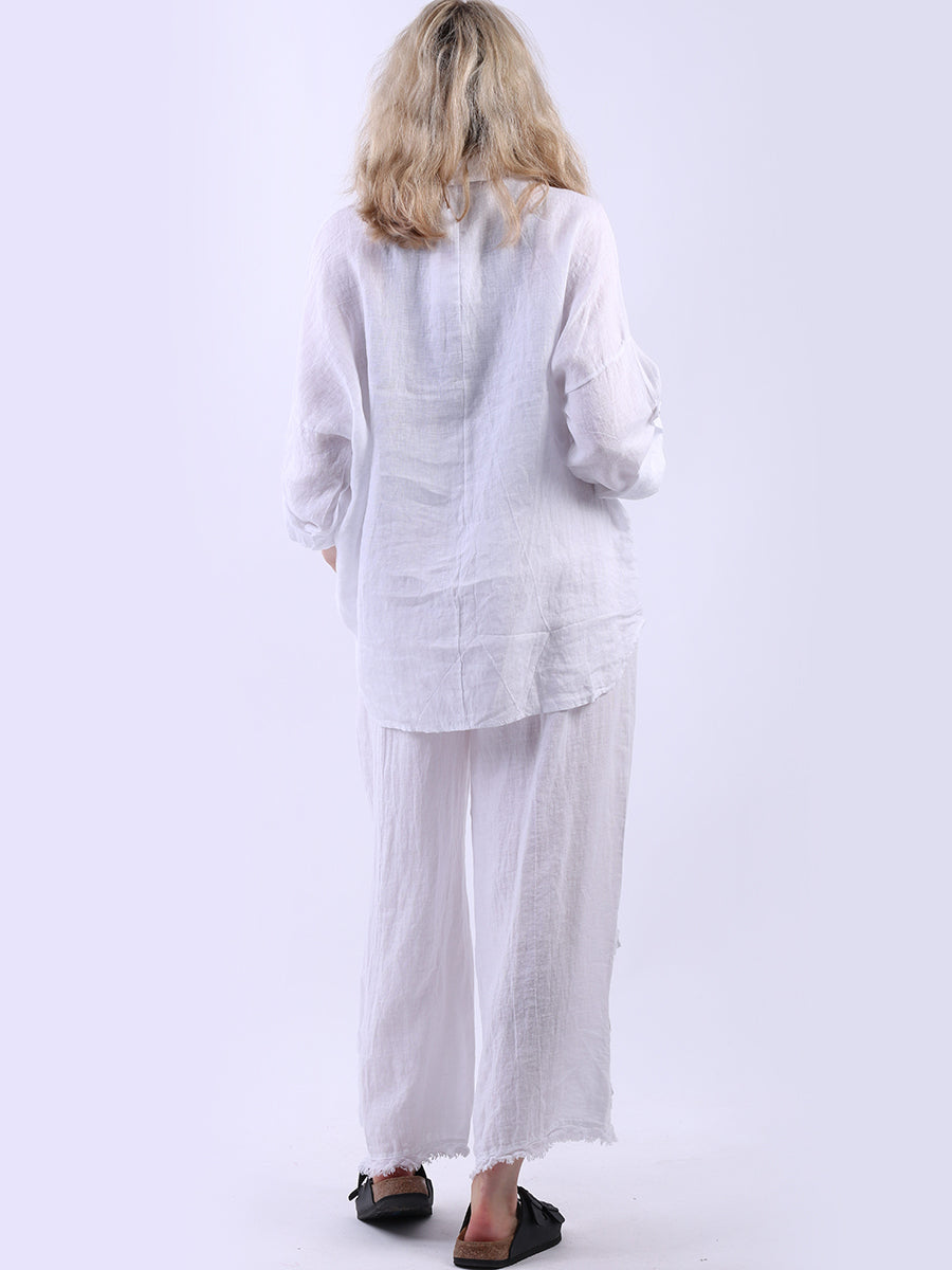 Women Baggy Front Button Solid Linen Top