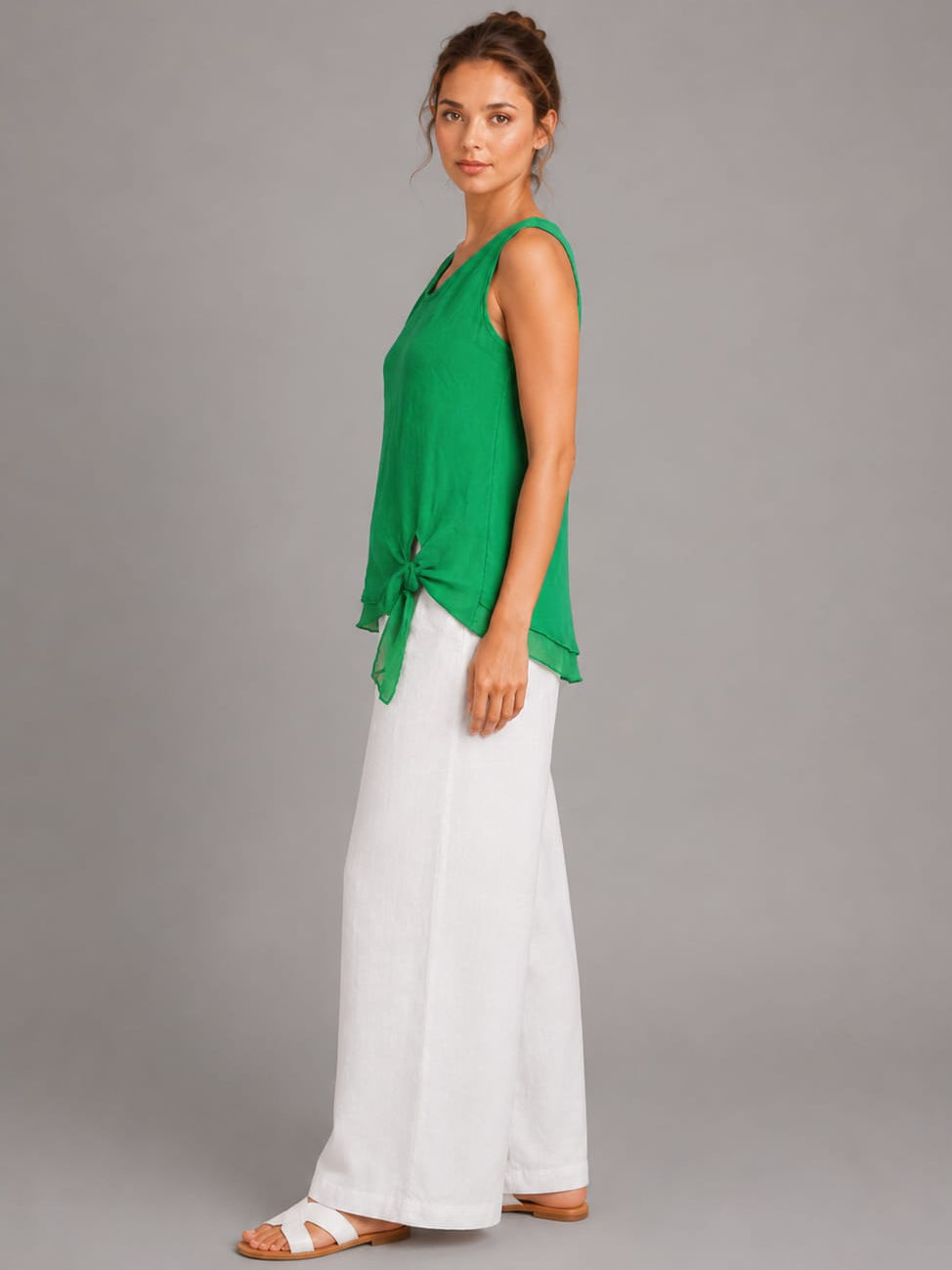 Solid Side Tie Knot Crop Linen Vest