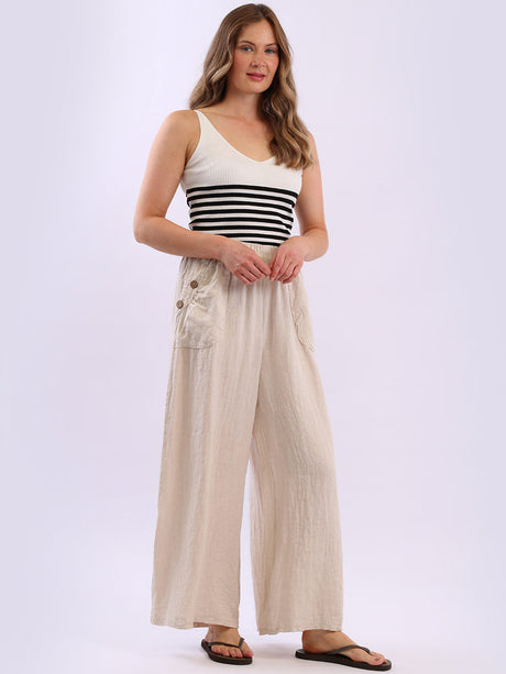 Wide Leg Linen Palazzo Beige