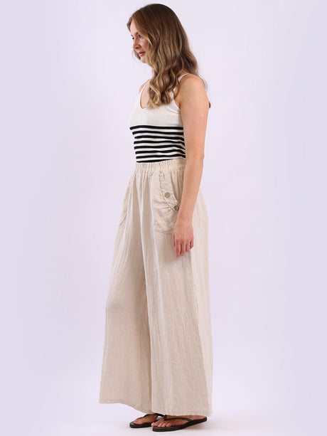 Wide Leg Plain Linen Trouser