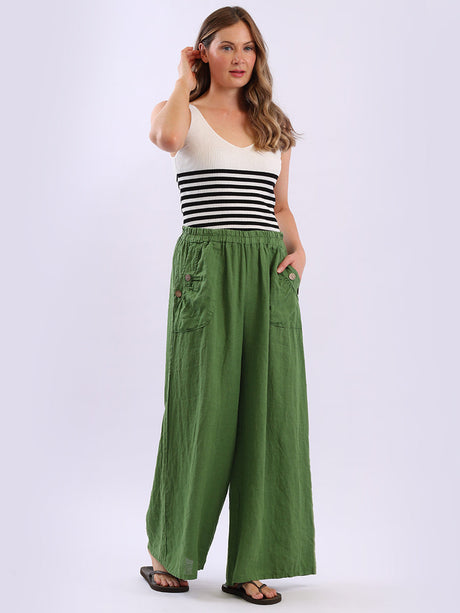 Wide Leg Linen Palazzo Green