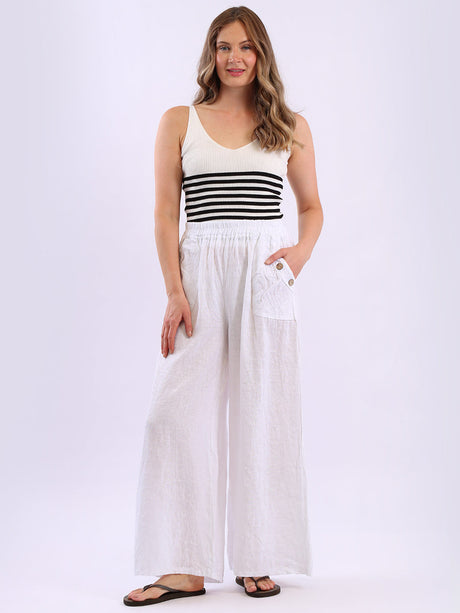 Wide Leg Linen Palazzo White