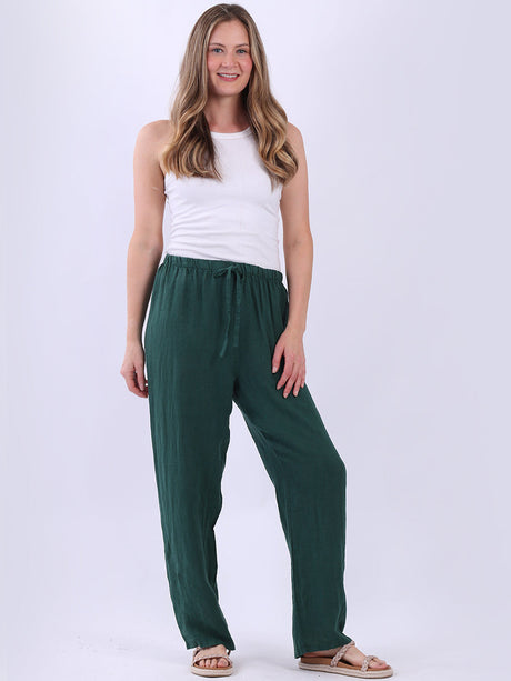 Plain Linen Pant Bottle Green
