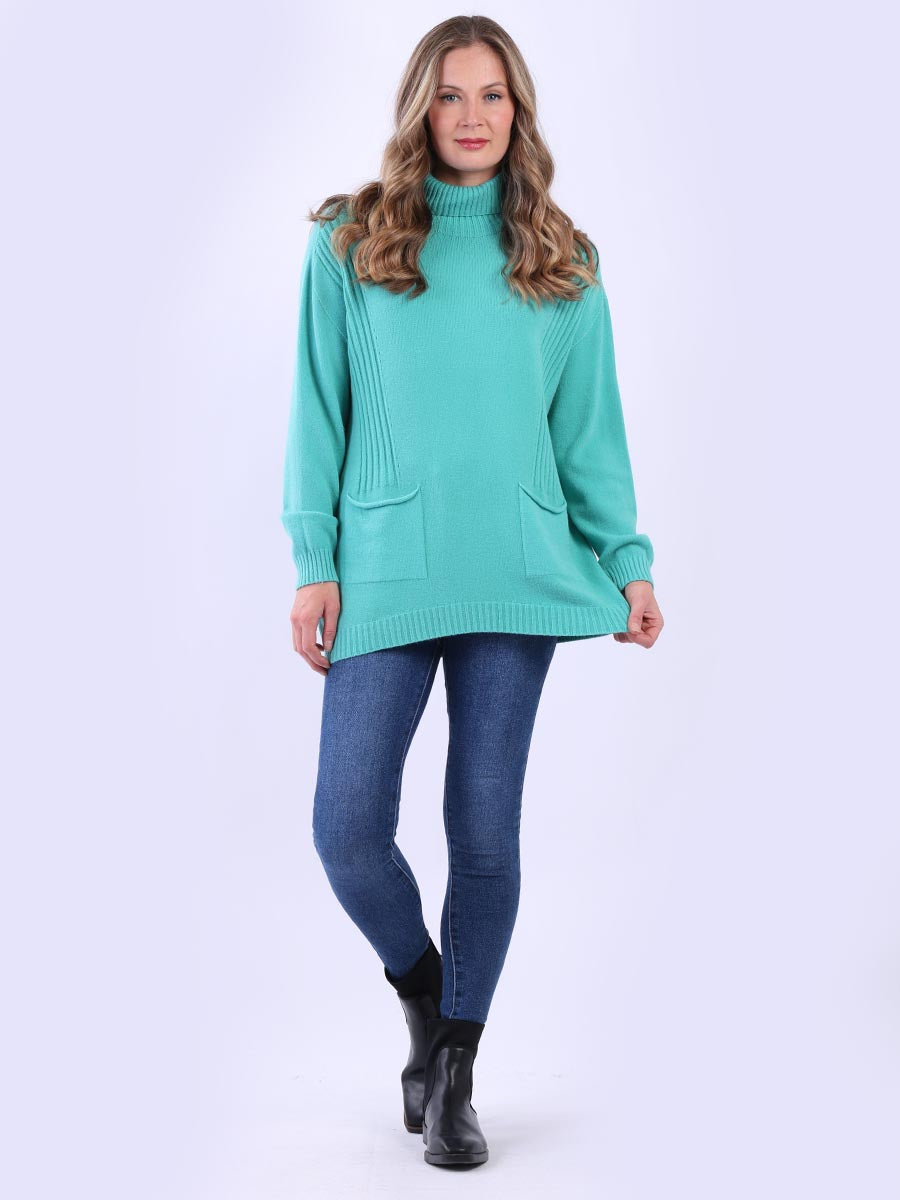 Lagenlook Plain Knitted Jumper Aqua