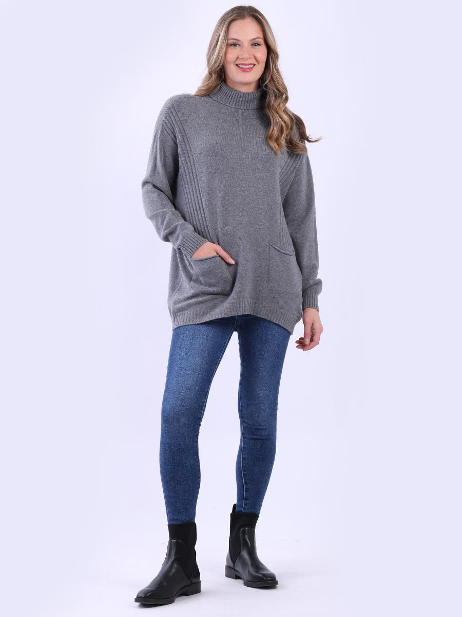 Lagenlook Plain Knitted Jumper Charcoal