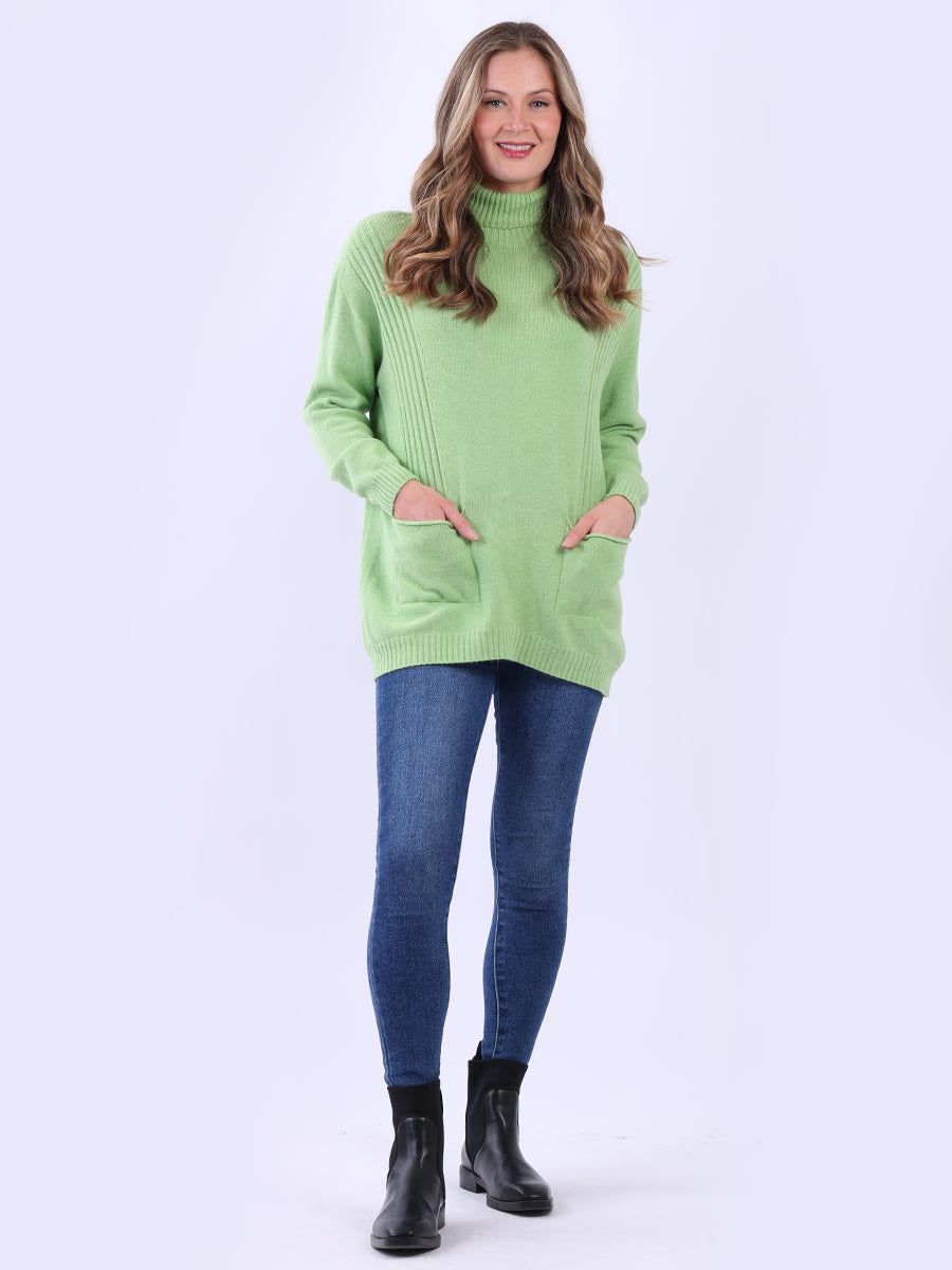 Lagenlook Plain Knitted Jumper Lime Green