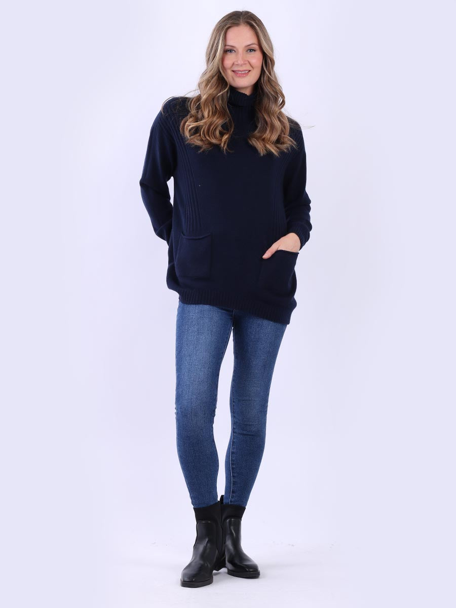 Lagenlook Plain Knitted Jumper Navy