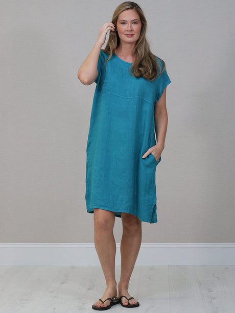 Linen Midi Dress Aqua