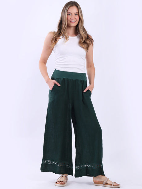 Crochet Linen Pant Bottle Green