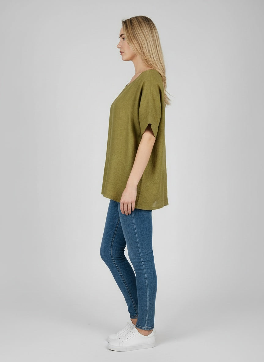 Women Baggy Plain Linen Crop Blouse