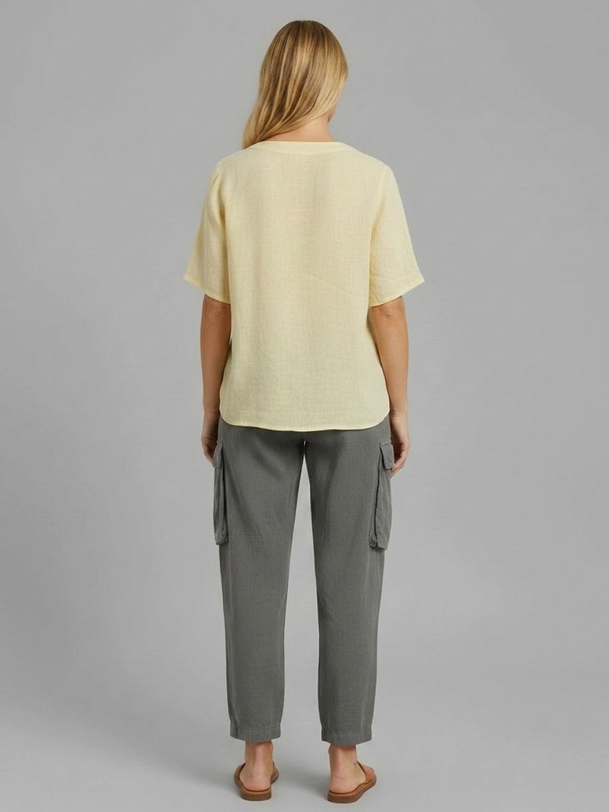 Plain Buttoned Lagenlook Cotton Top