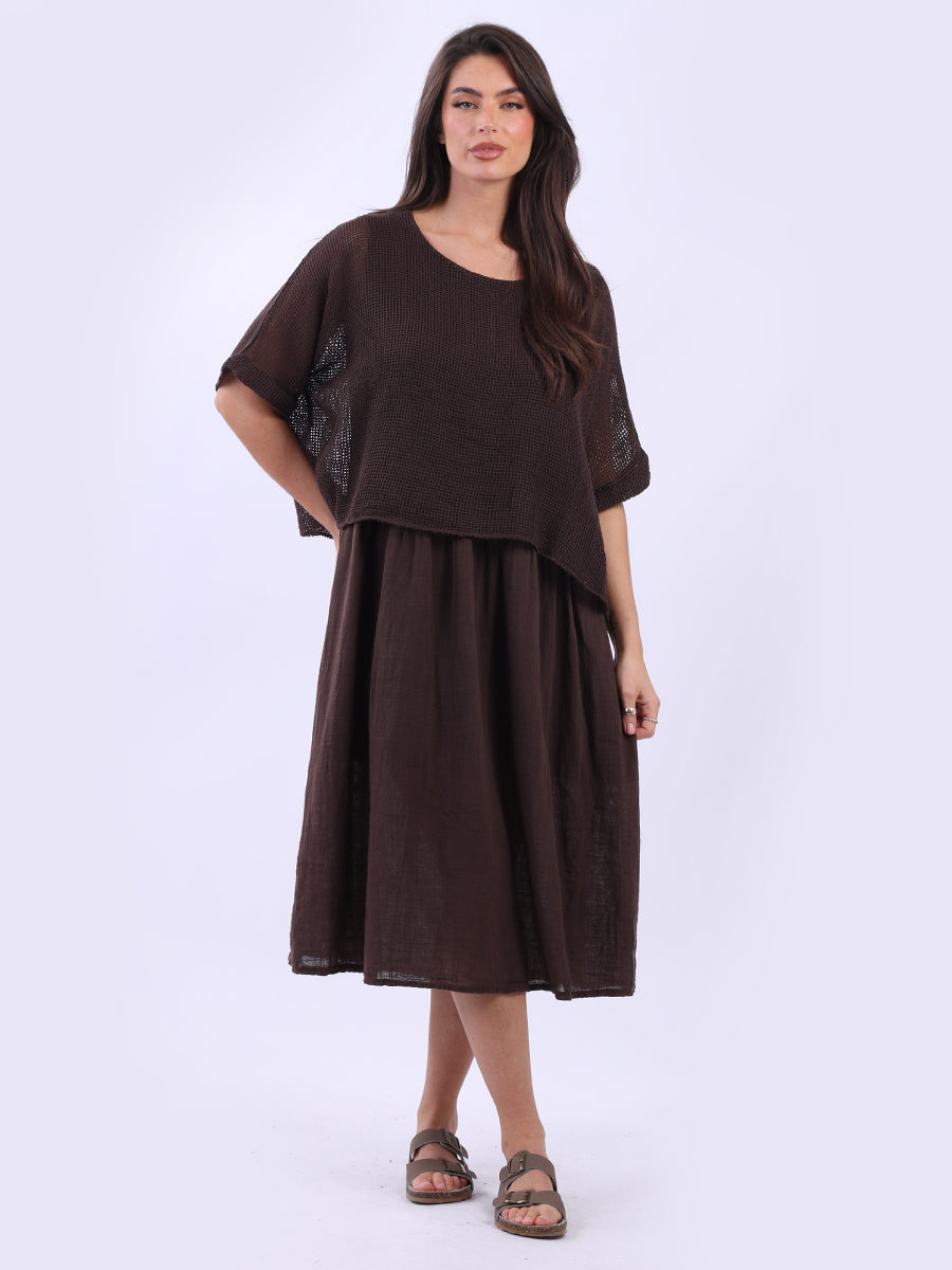 Mesh Net Cotton Dress Chocolate