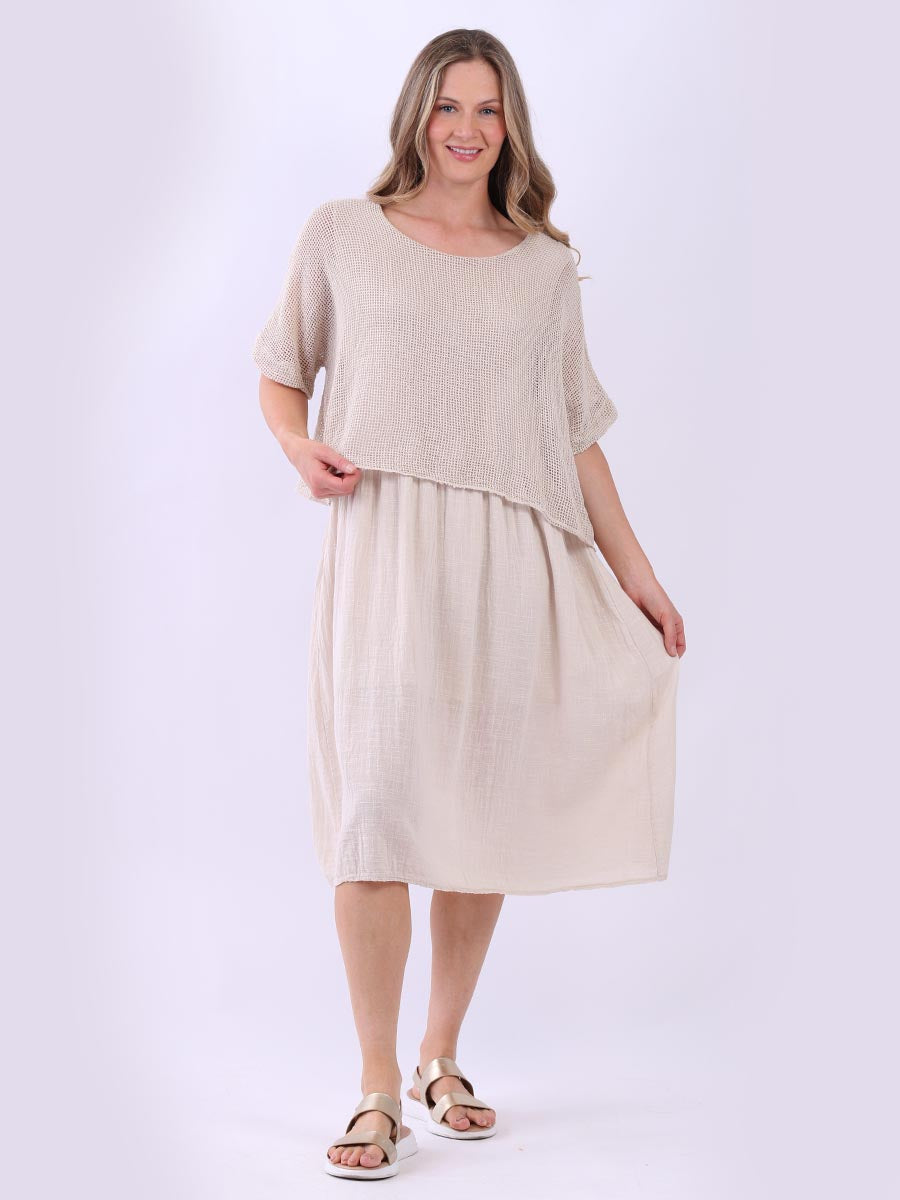 Mesh Net Cotton Dress Beige