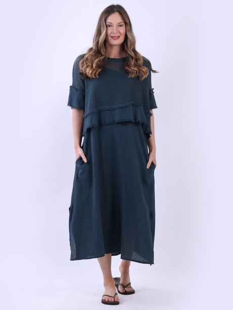 2 Layered Hopsack Mesh Net Cotton Dress