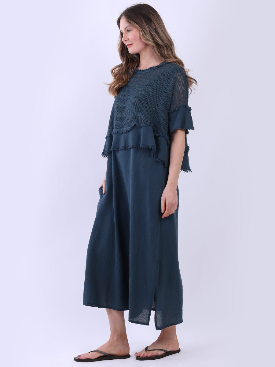 2 Layered Hopsack Mesh Net Cotton Dress