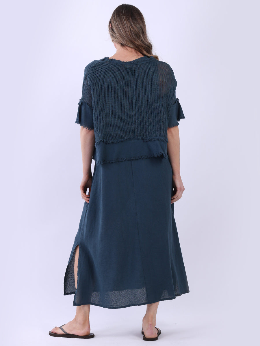 2 Layered Hopsack Mesh Net Cotton Dress