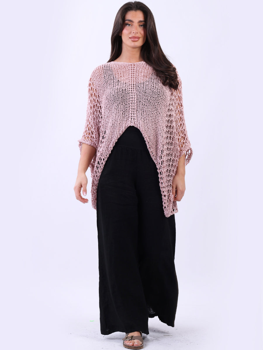 Batwing Crochet Knit Beach Top Pink