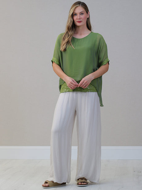 Chunky Twin Sequin Ladies Silk Top