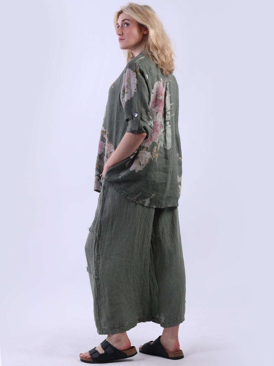 Ladies Floral Linen Baggy Tunic Top