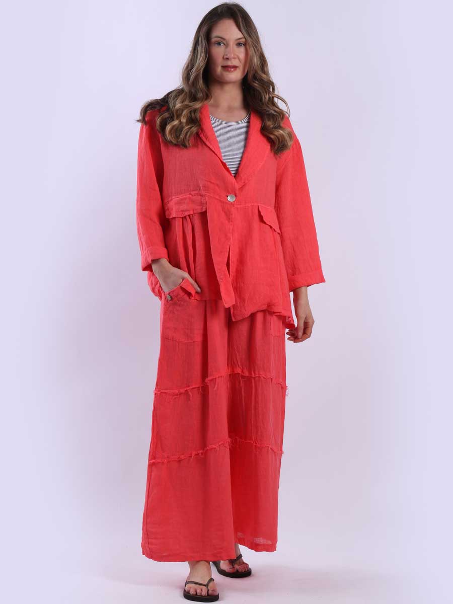 Women Linen Jacket Coral
