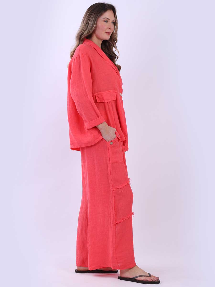 Women Front Button Solid Linen Jacket