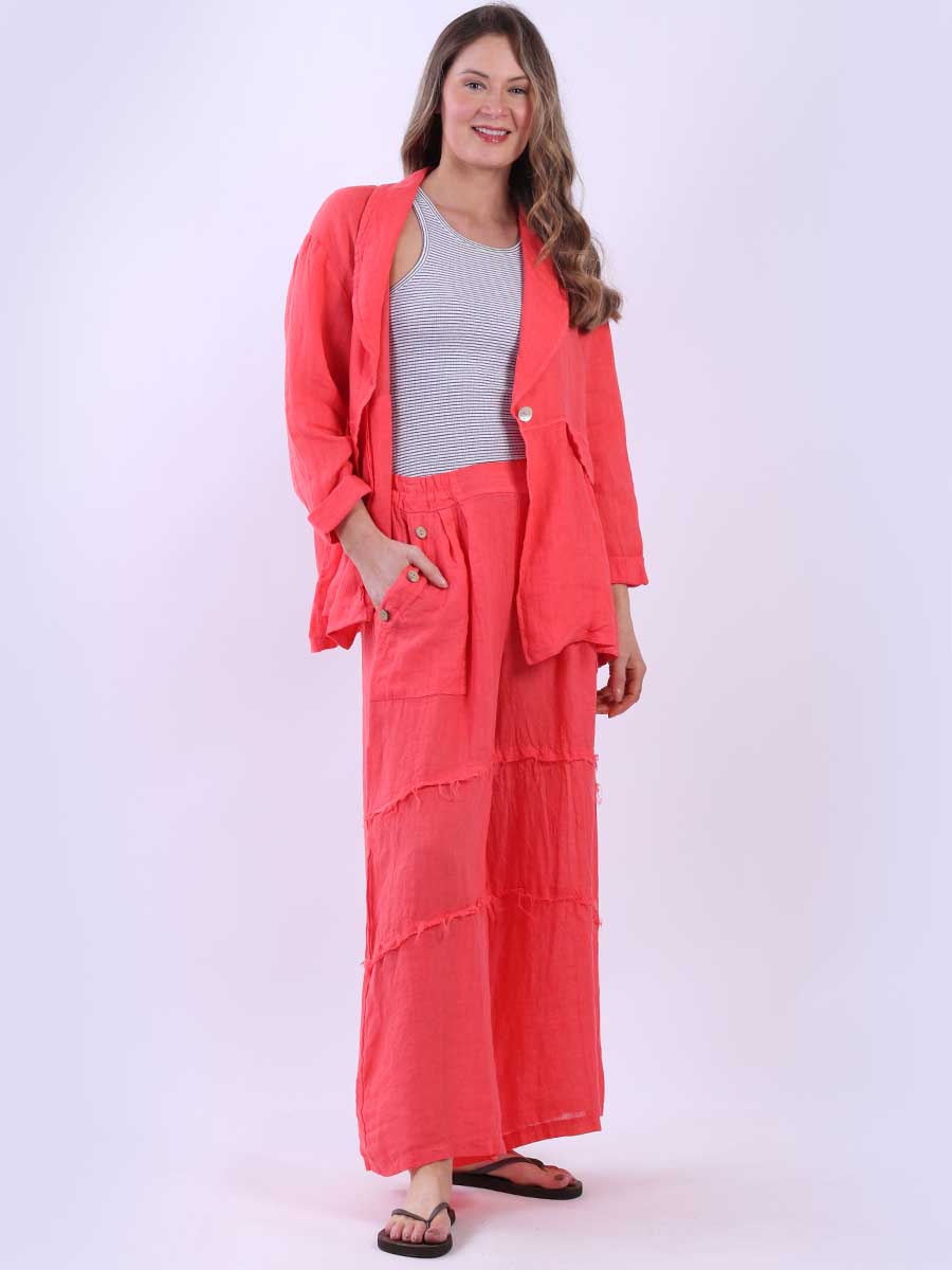 Women Front Button Solid Linen Jacket