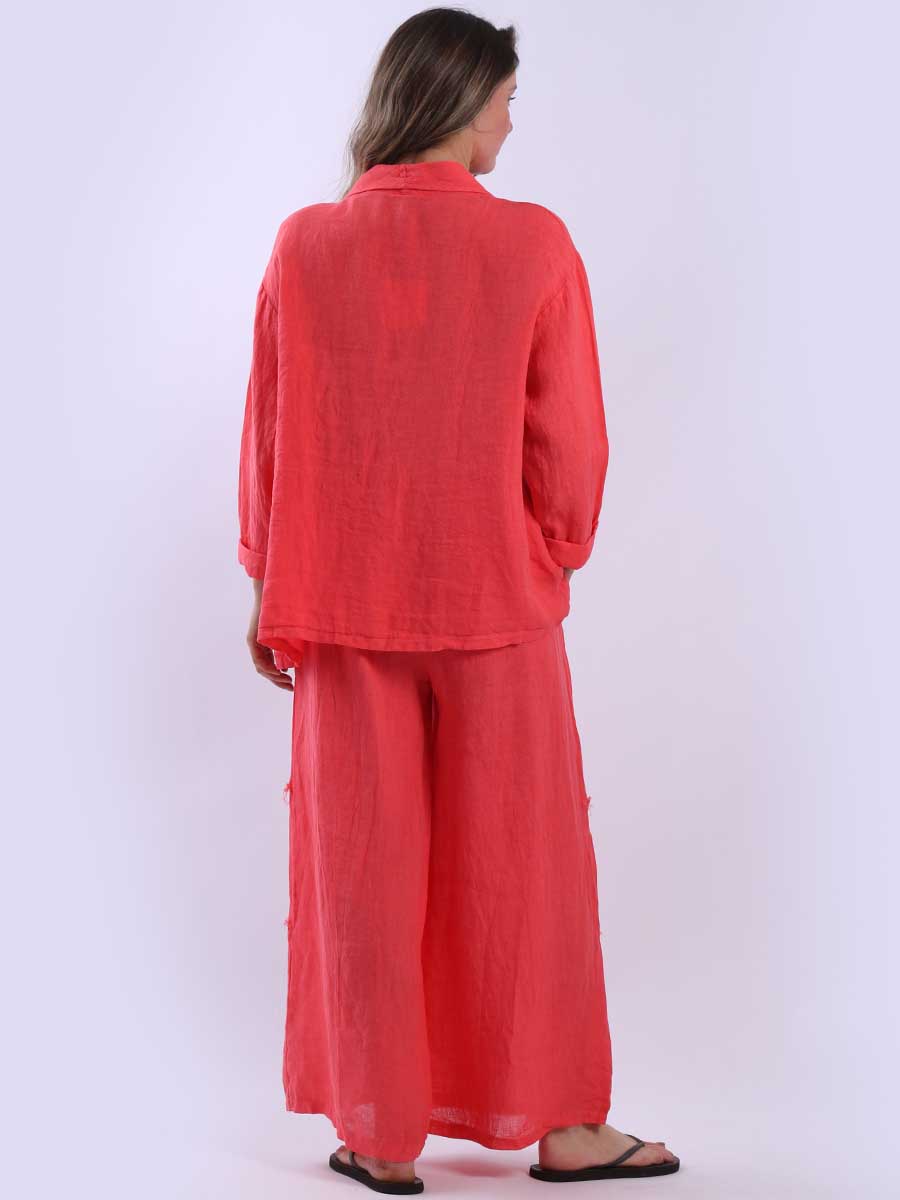 Women Front Button Solid Linen Jacket