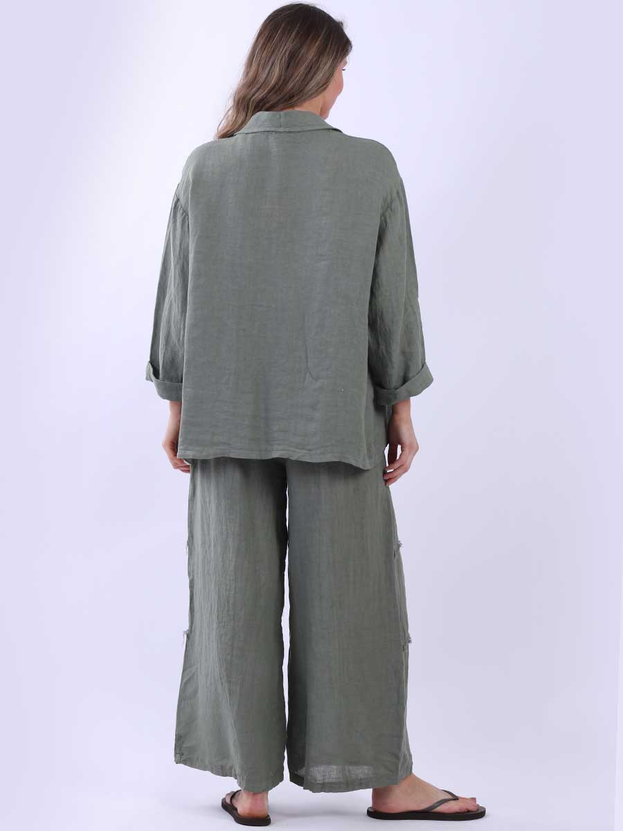 Women Front Button Solid Linen Jacket