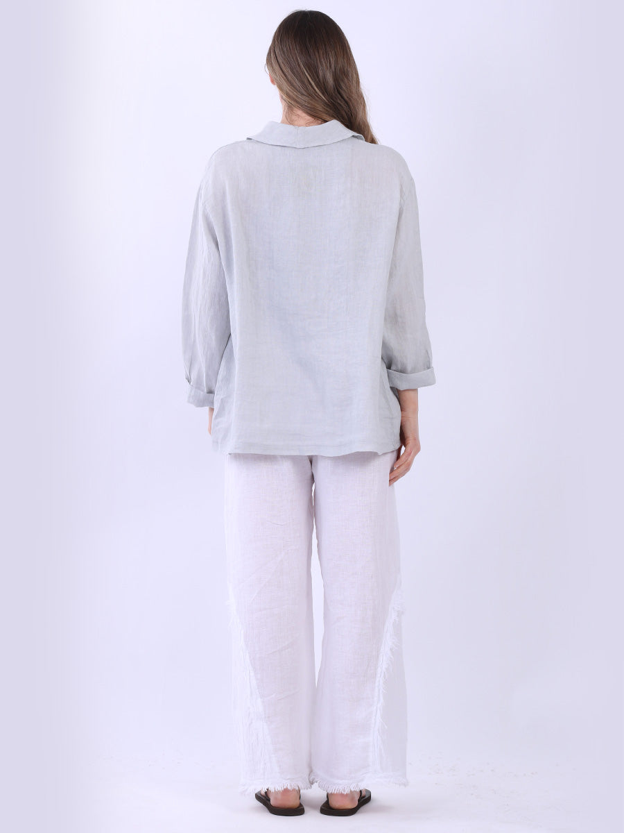 Women Front Button Solid Linen Jacket