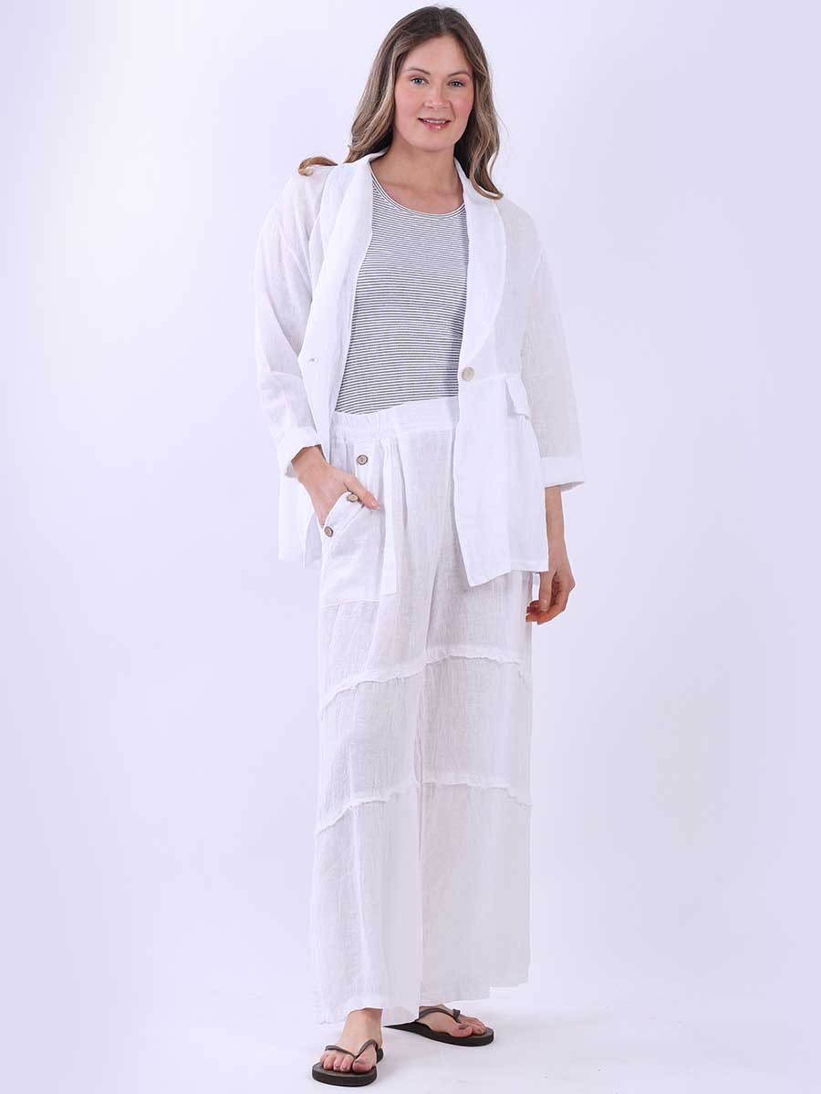 Women Front Button Solid Linen Jacket