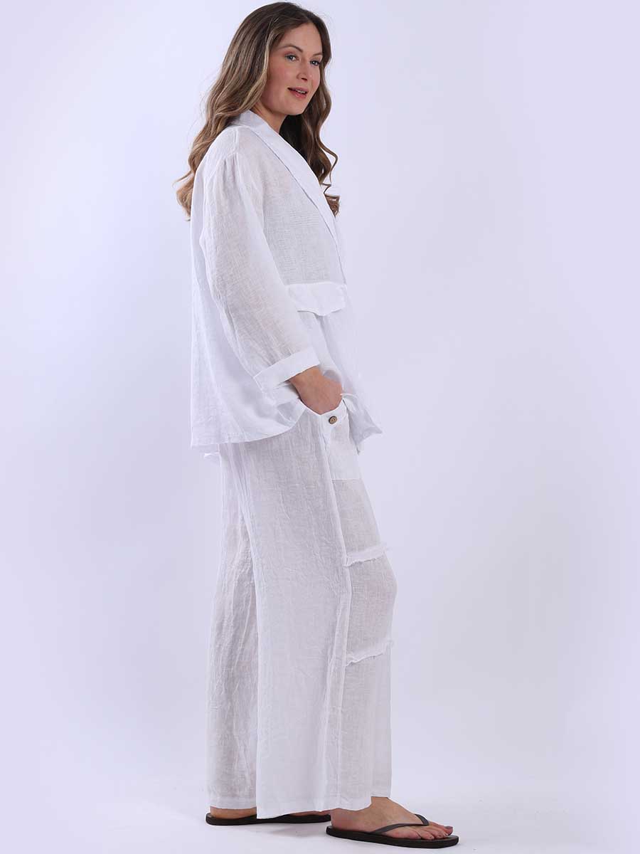 Women Front Button Solid Linen Jacket