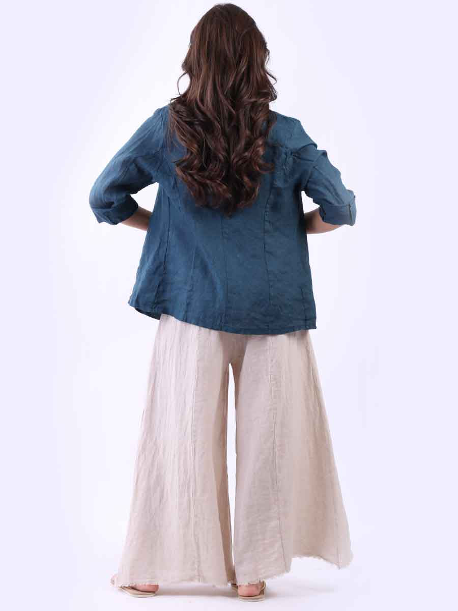 Ladies Open Front Solid Linen Jacket