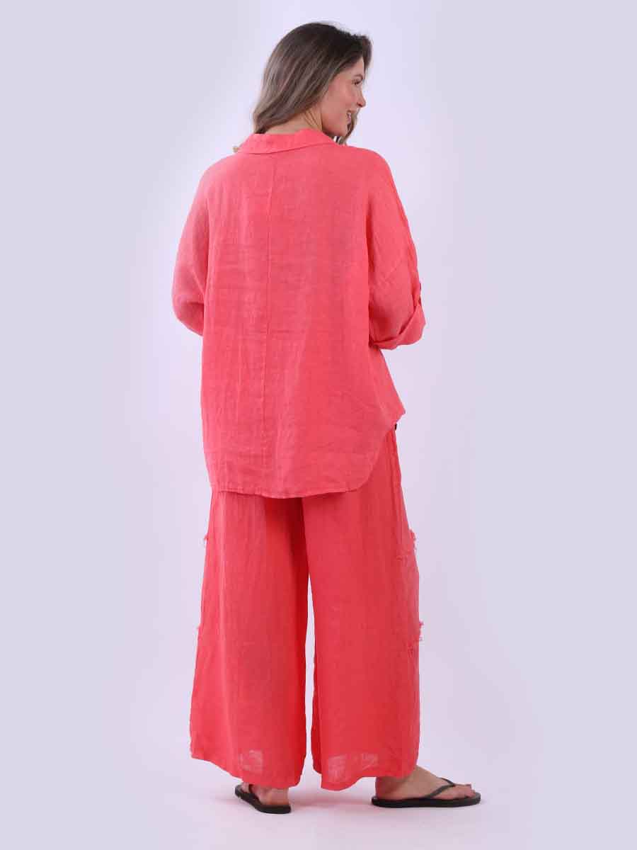 Women Baggy Front Button Solid Linen Top