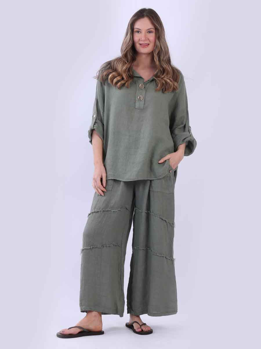 Linen Baggy Top Khaki