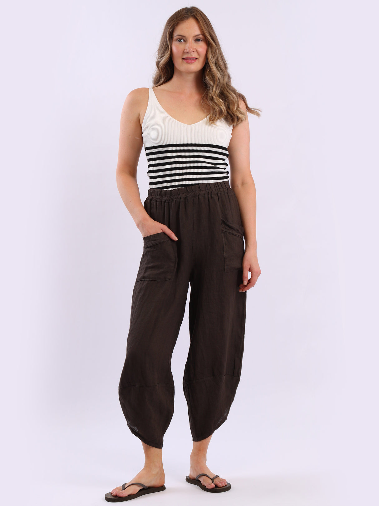 Ladies Relaxed Fit Tulip Hem Linen Trouser